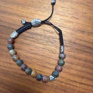 JOHN VARVATOS SKULL STERLING SILVER BEAD SLIDER BRACELET